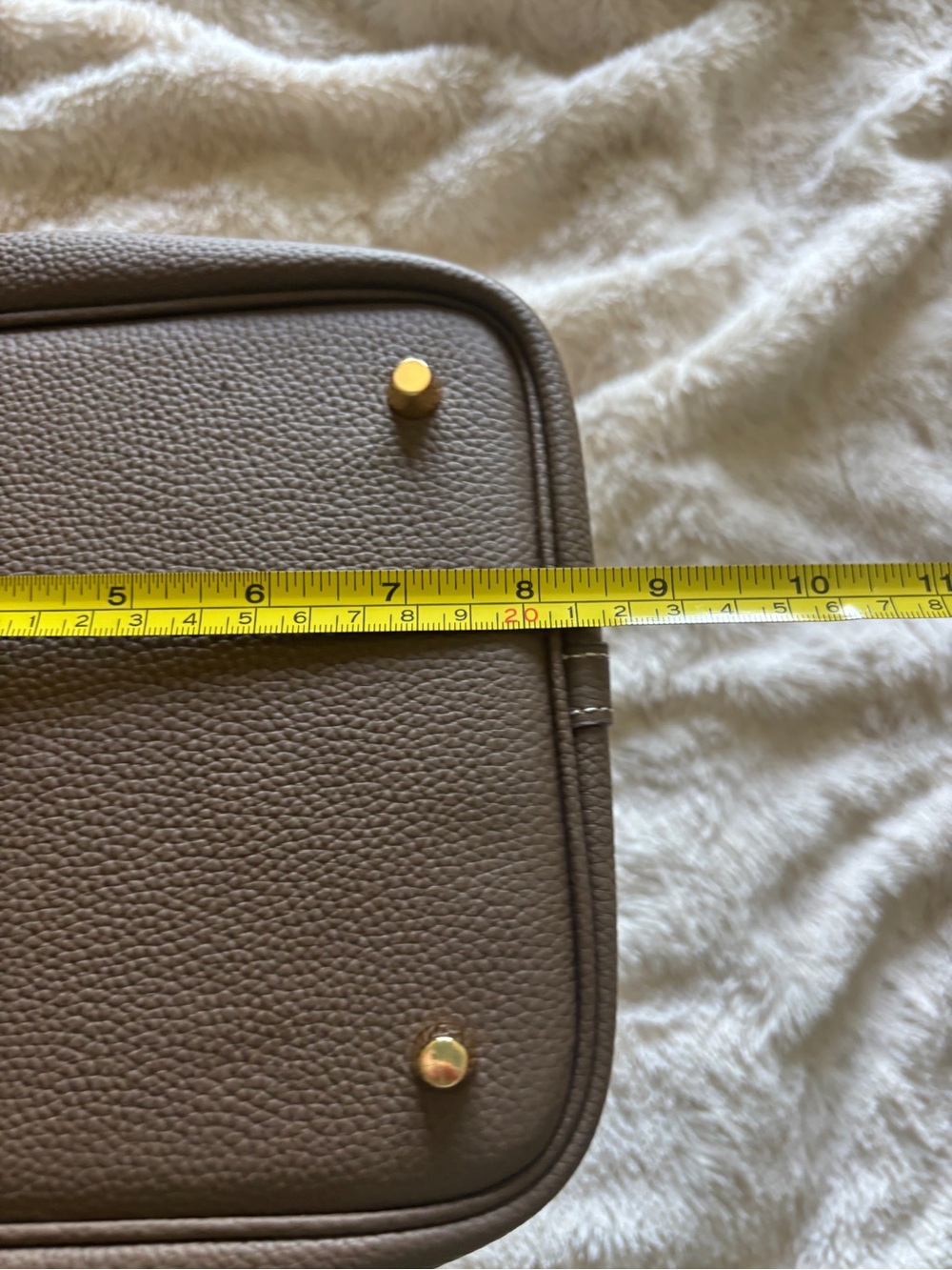 Structured luxury Taupe Pebbled Leather Tote with Gold Accent - Picture 7 of 14